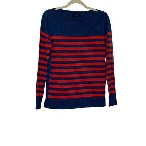 Talbots Sweaters - TALBOTS petite blue sweater with orange stripes. Wool.  NWT. P